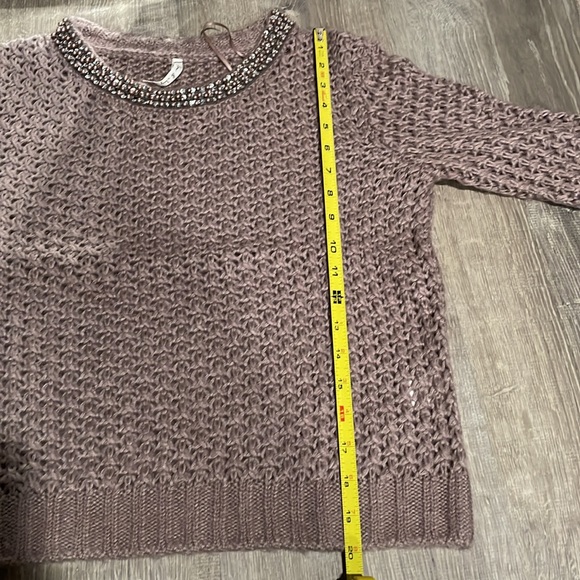 Willow and Clay dusty rose open crochet, jewel collar sweater - Picture 10 of 10